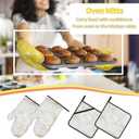 Perinsto White Gold Marble Oven Mitts & Pot Holders 4 Pcs Set, Decorative Heat Resistant Cooking Gloves Microwave Oven Gloves for Kitchen Baking Grilling BBQ