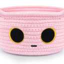 Small Storage Cat Basket, Pinks Cotton Rope Woven Basket for Nursery With Ears Toy Organizer Baskets for Gift, Cat Dog Bin Toys 8.54.5 inches
