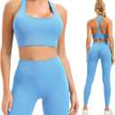 Women Workout Sets 2 Piece Long Legging Matching Gym Yoga Pilates Outlifs (S65L-Blue)