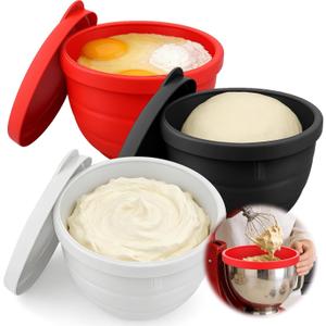 Juome 3 Pack Silicone Bowl Liners Compatible with 5 Quart KitchenAid Mixers - Thicker Silicone Mixing Bowl Inserts & Lids, Replacement Accessories for Kitchen aid Mixer, Dishwasher Safe