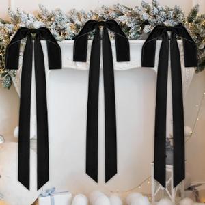 Aneco 6 Pieces Large Black Velvet Christmas Bows 35 x 16 Inch Christmas Swag Bow Pre Tied Fence Staircase Wreath Bows Holiday Tree Topper for Xmas Home Door Outdoor Decorations