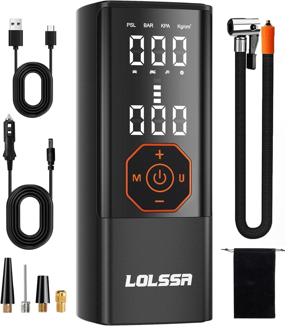 Tire Inflator Portable Air Compressor-25000mAh180PSI Air Pump for Car Tires-Cordless Tire Pump with Pressure Gauge, Cigarette Lighter Plug for Motorcycle, Bike, Ball, Dual-Use Type (Black)