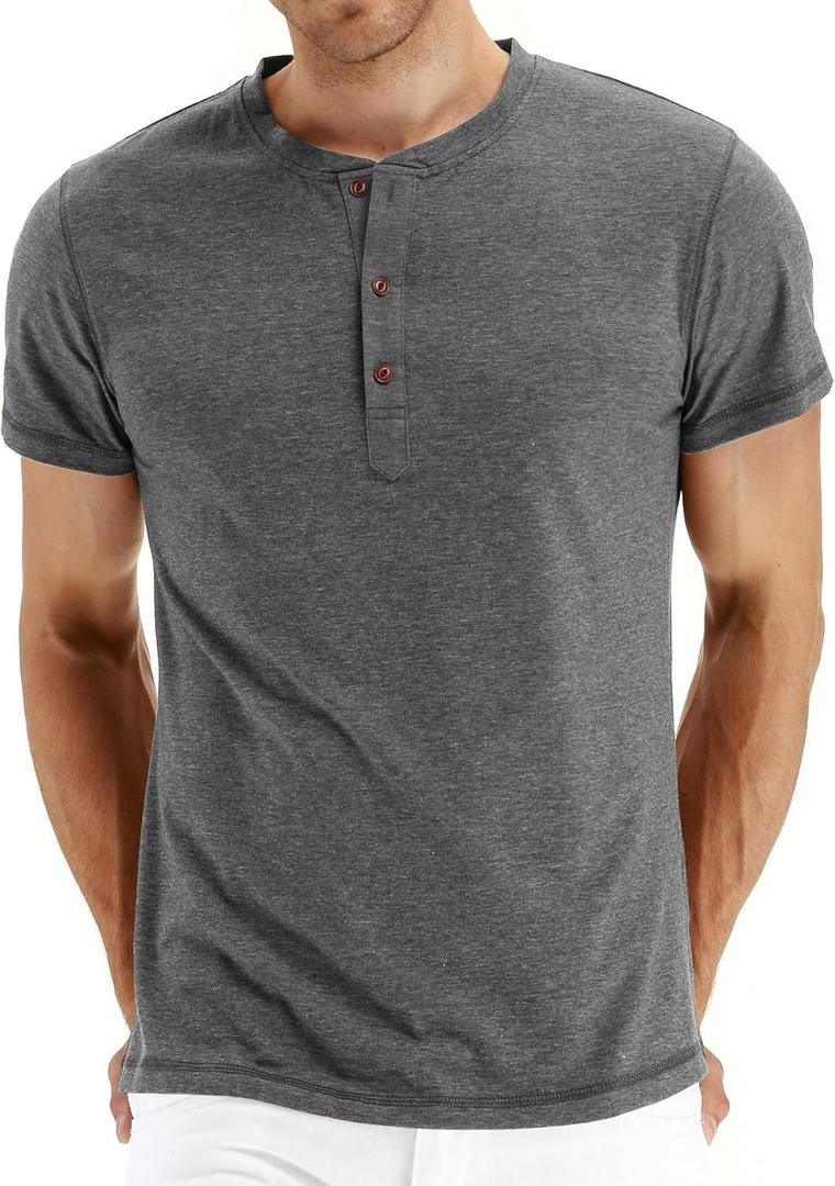 NITAGUT Mens Fashion Casual Front Placket Basic Long/Short Sleeve Henley T-Shirts (X-Large, 0 Darkgray)