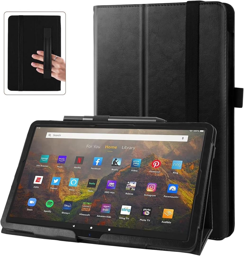 Case for Amazon Kindle Fire Max 11 Tablet 13th Generation 11 inches 2023 Cover with Pen Holder, Slim Folding Stand Cover PU Leather Case for Fire Max 11 with Auto Wake/Sleep, Hand Strap (Black)
