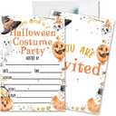 Deluxe Halloween or Costume Party Invitations, 25 Fill-in Cards with Envelopes, Pumpkin, Ghost, Monster, Cute Trick or Treat, Box or Treat for Kids Birthday or Adult party - 4"X6" (JRM338)