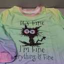 MNLYBABY It's Fine I'm Fine Everything Is Fine Sweatshirt Women Cute Black Cat Tee Tie Dye Cat lover Long Sleeve Top, Large