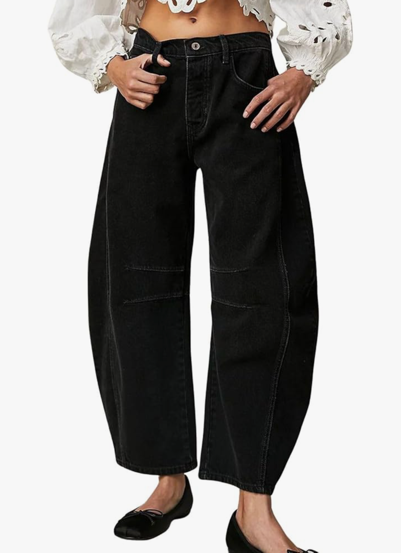 Womens Stretchy Mid Rise Barrel Jeans Vintage Loose Wide Leg Cropped Denim Pants Y2k Baggy Boyfriend Jeans, 2XL