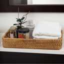 Rattan Serving Tray, Rectangle Coffee Table Tray with Handles, Decorative Ottoman Tea Tray Wicker Basket for Coffee, Bread, Fruits, Snacks, Breakfast, Drinks, Table Decor