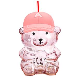 ZAGEVIVIN Holiday Bear Glass Tumbler with Straw, Borosilicate Glass Drinking Mugs with Love Straw, Pink and Red Valentine's Day Gift Box, Coffee Tea Candy jar (Pink, 16oz)