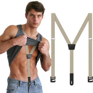 Eurzom Hidden Suspenders for Untucked Men Under Shirt Under Clothing Y Back Suspenders for Men Jeans Outdoor Hiking Ski Pant (Beige)