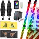 Ehaho 4FT Whip Lights, LED Whip Lights with Spring Base for UTV ATV 366+ Colors Patterns, Music Sync, APP & Remote Control, IP67, DIY Mode, Rocker Switch, Timer Function, Brake & Turn & Reverse, 2 pack
