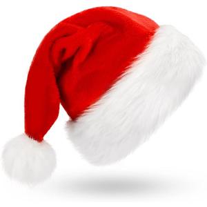 BOSONER Santa Hat,Christmas Hat,Unisex Velvet Christmas Hats Extra Thicken Fur,Santa Hat Adult for Women Mens Holiday Party
