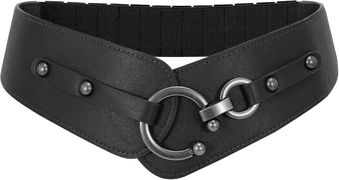 WERFORU Women Vintage Wide Elastic Thick Stretch Belt with Interlock Buckle for Dress (Black)