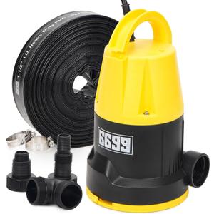 Submersible Sump Pump 5000GPH High Flow with 25FT x 1-1/2 Discharge Hose Drain Water Pump Kit 1HP Portable Utility Pump Easy to Use for Flooded Basement Rain Barrel