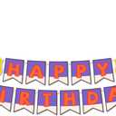 Cartoon Orange Purple Happy Birthday Banner, Pre-Strung Cardstock Birthday Garland with Adjustable Spacing Cute Kids Party Backdrop Decorations & Hanging Supplies