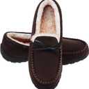 LA PLAGE Men's Moccasin Slippers Memory Foam Warm Plush House Slippers, Indoor Outdoor Comfortable Winter House Shoes (11, Dark Brown)