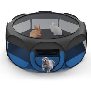 VavoPaw Small Animal Playpen, Chicken Brooder Box with Cover Top, Portable Outdoor Exercise Pet Cage Tent, Waterproof Breathable Pet playpen Indoor for Chick Ktiien Bunny Hamster Guinea Pig,Black+Blue