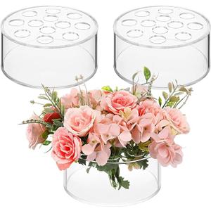 Flower Centerpieces for Tables, 12 Holes Clear Acrylic Flower Vase, Round Flower Vase, Centerpiece Vases for Table Low Flower Holder, Flower Arrangements Decorative Vase for Home Wedding Table/331