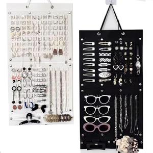 Hanging Jewelry Organizer Felt Holder for Earrings Necklaces Sunglasses Hair Clips with hooks Closet Wardrobe Wall Organizer for Home Accessories Display 704 Holes (Black)