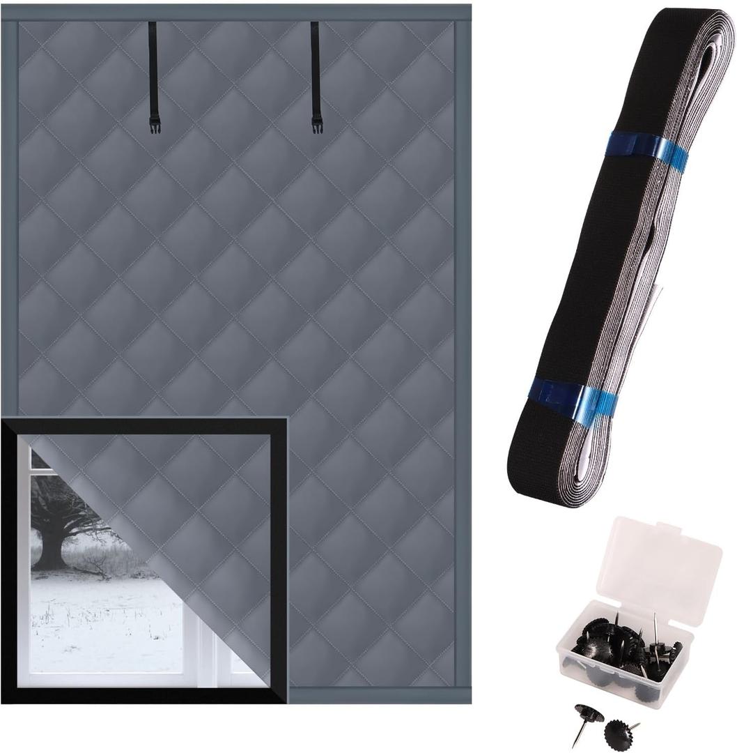 3 Layer Insulated Window Coverings for Winter, 47 X 63 Inches Thermal Window Cover for Winter, Cold Weather Insulation Film Seal kit with Velcro and Thumbtacks, Oxford Cloth Thick Cotton Filled