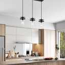 Pendant Lighting for Kitchen Island, Modern Glass Pendant Light Linear Chandelier for Dining Room Industrial Hanging, 3 Light Fixture Adjustable Cord Farmhouse Ceiling Light Black Finish