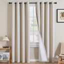 H.VERSAILTEX Linen Curtains 100% Blackout Curtains for Bedroom 96 inch Long Full Light Blocking Nature Linen Blended Window Curtains for Living Room Nickel Grommet (2 Panels, Heathered Natural), Size: 52"W x 96"L 