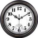 zyzamay 12 Inch Indoor Outdoor Clocks,Waterproof Wall Clock with Thermometer,Easy to Read,Non-Ticking Battery Operated Quality Quartz Clock, Decorative for Patio,Porch,Pool,Bathroom(BlackGold)