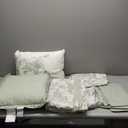 Laura Ashley Home - King Duvet Cover Set, Reversible Cotton Bedding, Includes Matching Shams with Bonus Euro Shams & Throw Pillows (Natalie Green, King) (King (7-Piece))