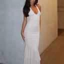 Women's Sexy V Neck Tie Halter Mesh Ruffle Hem Ruched Bodycon Cocktail Party Maxi Dresses (S)