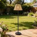 46" Solar Outdoor Floor Lamps for Patio Decor, Rattan Wicker Lights, Hand Woven Lamp Stable Metal Lanterns Outdoor Waterproof, Ideal for Gardens, Yards, Pathways, Driveways and Porches