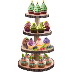 Cupcake Stand Wooden Tiered Tray Stand 4 Tier Cupcake Holder Wood Cupcake Tower Rustic Dessert Display Stands for Baby Shower Decorations Rustic Wedding Party Farmhouse Decor