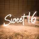 16.8 Inch Sweet 16 Neon Sign, USB Powered with Dimmer Switch 16th Birthday Party Sign, Sweet Sixteen Party Supplies, Happy 16th Birthday Decorations for Girls (Warm white)
