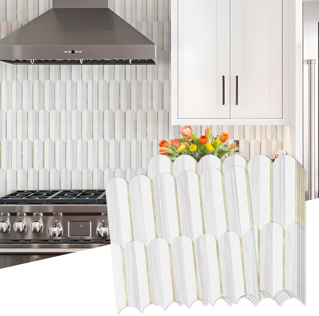 Vamos Tile Peel and Stick Backsplash Seamless Tile,10-Sheet Stick on Backsplash for Kitchen,Dolomite Gray and White+Light Gold Metal Self Adhesive PVC Tiles (10 Sheets)