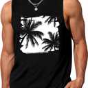 Mens Tank Tops Beach Summer Sleeveless Shirts Graphic Palm Tree Vacation Tanks Muscle Gym Tank Top (Large, Black-1)