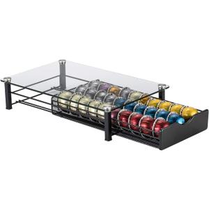 Rice rat Vertuo Capsule Holder Drawer for Nespresso With Glass For Cabinet Vertuoline Pod Storage Rack For Counter (Class-30 Pods)