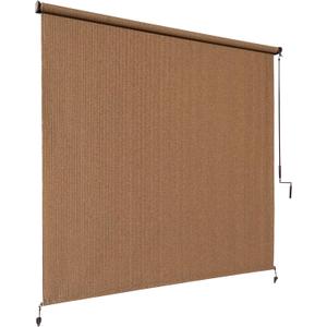 Coolaroo Outdoor Roller Shade with Wand - 95% UV Block Breathable Light Filtering Shade for Patio or Porch, Fade-Resistant, Mold-Resistant Easy-Clean Fabric, 8ft x 8ft, Walnut