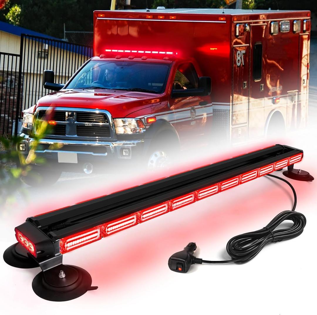 42" 206 LED Rooftop Strobe Flashing Light Bar Double Side Emergency Hazard Warning Beacon Lights w/Magnetic Base for Safety Construction Vehicles Trucks Pickup Snowplow
