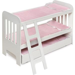 Badger Basket Doll Bunk Bed with Bedding, Ladder, and Free Personalized Kit - Fits Dolls Up to 22 Inches - Ideal for Girl Dolls and Baby Dolls for Pretend Play - White/Pink