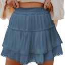 ZADORN Women's Ruffle Tiered Mini Skirts Embroidered Crochet 2025 Fall Skorts Flowy Boho Shorts Western Country Concert Outfits Denim Blue, Size: L