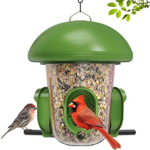 LONA Bird Feeders for Outdoors Hanging  3 Separate Compartments, 3 Feeding Ports, Weatherproof Dome & 3 Ways to Hang, Large Capacity for Cardinals/Finches (Green (Normal)