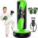 QPAU Punching Bag for Kids, 66 Inch Stable Inflatable Boxing Bag with Boxing Gloves, Stand Kids Punching Bag Toy for Boys & Girls Age 6-12, Boxing Set for Practicing Karate, Taekwondo, MMA (Green)