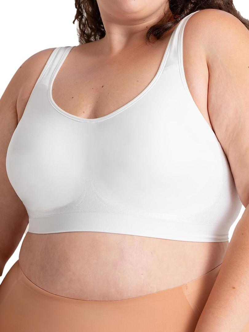 SHAPERMINT Bras for Women No Underwire - Seamless Bras for Women, Wireless Bra, Adjustable Plus Size Bra (White, XL)