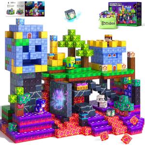 150 Magnetic Blocks Magnetic Building Toys, Mine Magnet World Building Craft, STEM Toy for Kids Age 4-8 5-7 8-12, Sensory Learning Toys Games, Gift for Boys Girls 3+ Year Old