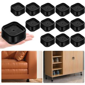 shouwuhho 12 Pack Furniture Risers Adjustable Bed Risers Heavy Duty Lifts Height 1", Square Stackable Bed Risers 1, 2 or 3 Inch for Desk Leg Table Couch Sofa Chair Bed Frame Legs Dorm, Black