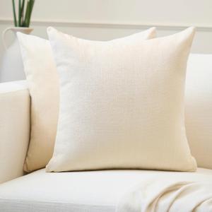 Encasa XO Christmas Thick Chenille Throw Pillow Covers Set of 2 | Natural - (24"x24") (60x60 cm) | Decorative Accent Square Throw Pillow Cases for Couch, Home Decor, Sofa