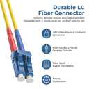 LC to LC Fiber Optic Patch Cable 164FT (50M), OS2 9/125µm Single Mode Duplex Fiber Patch Cord, LC/UPC to LC/UPC, 2.0mm LSZH Jacket, Bend Insensitive, Yellow.