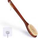Wooden Bath Brush with Gentle Bristles Long Handle for Shower Back Scrubber Body Exfoliator (Gental Boar Bristle)