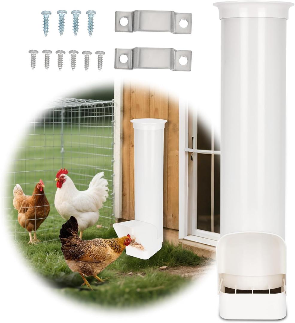 2026 Automatic Chicken Feeder Outdoor, Large Capacity PVC Pipe Hanging Chicken Coop Feeder, with Cover, No Waste and Rainproof Design, Used for Long-Term Feeding of Chickens