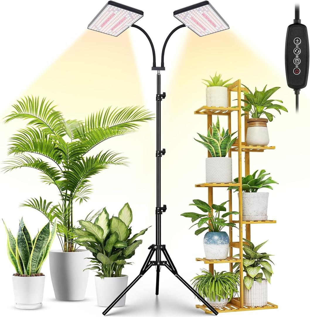 LBW Latest Grow Light for Indoor Plants, 428 LED Dual-Head Full Spectrum Standing Plant Light, Floor Grow Lamp with 3/ 6/ 12H Timer, 6 Brightness Levels, 3 Switch Modes, 75" Adjustable Tripod Stand