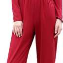 RONGTAI One Piece Jumpsuit for Women Long Sleeve Cutout Neck High Waist Dressy Casual Stright Leg Romper (Red, M)